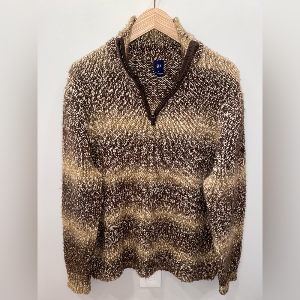 Vintage GAP Wool Blend Brown Ombré Quarter Zip Sweater Men’s Large